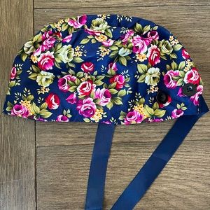 Floral Scrub Cap with Ribbon